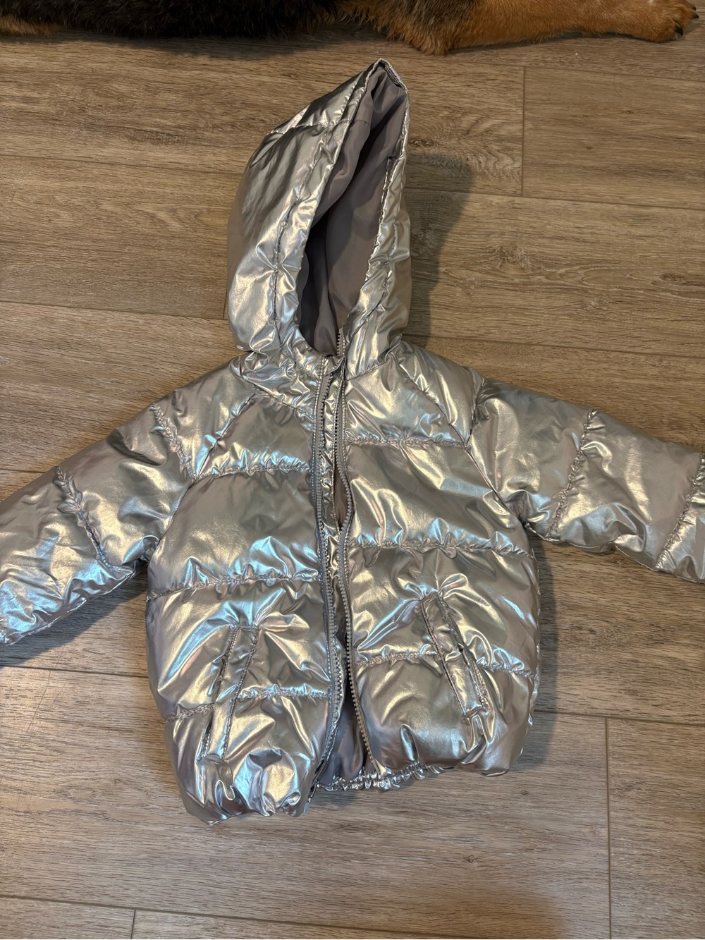 OLD NAVY - Silver Metallic Puffer Jacket with Hood